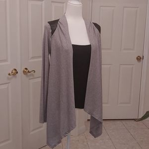 Cardigan with faux vinyl shoulders